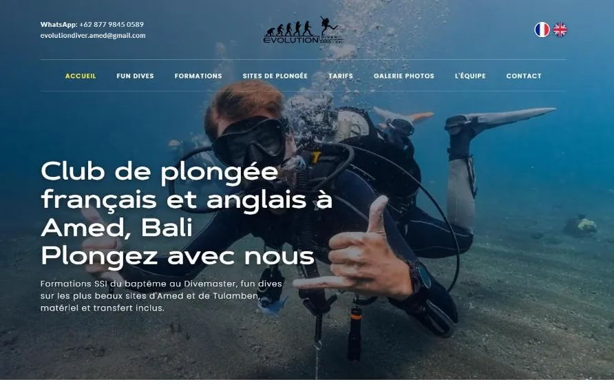 Site internet de Evolution Diver, Bali