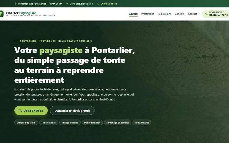 Site internet de Hoerter Paysagiste, Pontarlier